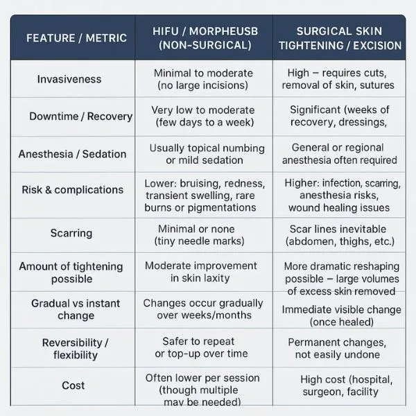 A table showing the benefits of Lipo Sculpt Croydon treatments to combat loose skin.